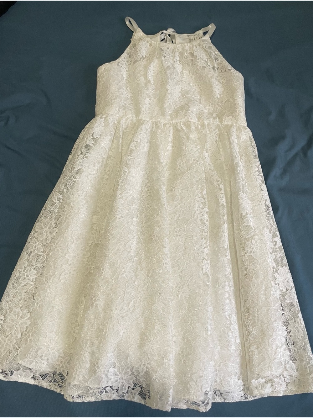 David’s Bridal White Lace Halter Dress